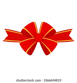 Vector red bow for decorating gifts, surprises for holidays. Packing presents for birthday, new year and Christmas. Promotion and Discount flat illustration. Objects isolated on white background.