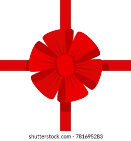 Vector red bow for decorating gifts, surprises for holidays. Packing presents for birthday, new year and Christmas. Promotion and Discount flat illustration. Objects isolated on white background.