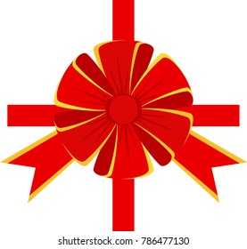 Vector red bow for decorating gifts, surprises for holidays. Packing presents for birthday, new year and Christmas. Promotion and Discount flat illustration. Objects isolated on white background.