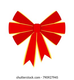 Vector red bow for decorating gifts, surprises for holidays. Packing presents for birthday, new year and Christmas. Promotion and Discount flat illustration. Objects isolated on white background.
