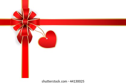 vector red bow with heart tag