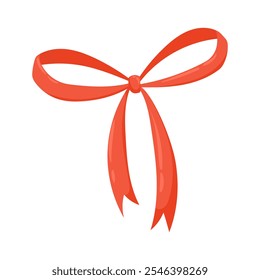 Vector red bow, isolated on a white background. Flat style bow for cards and gift certificate decorations in doodle style. Bow drawn by hand on a white background