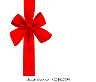 Vector red bow on white background. Vertical composition.