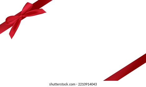 Vector red bow and ribbon for birthday  present on white background. Shine bow for greeting card and other decor. Top view 