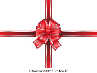 Vector red bow ribbon design center on white background illustration.