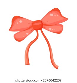 Vector red bow with ribbons. Design element, clip art.