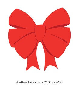 Vector red bow. Silk ribbon decoration, for Christmas gifts, gift cards and luxury packaging, isolated on white background.