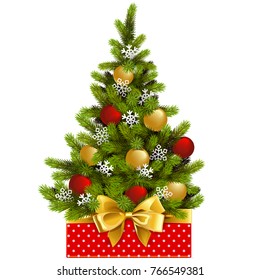 Vector Red Box with Christmas Tree isolated on white background
