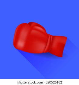 Vector Red  Boxing Glove Isolated on Blue Background. Long Shadow