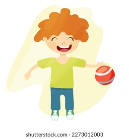 vector red boy playing ball