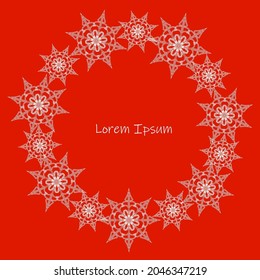 Vector red bright card with white snowflakes for merry christmas and happy new year greetings