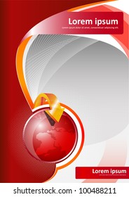 Vector red brochure background with globe