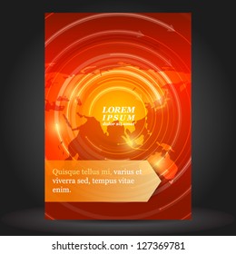 Vector red brochure cover design with map of the world. EPS 10