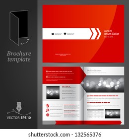 Vector Red Brochure Template Design With White Arrow. EPS 10
