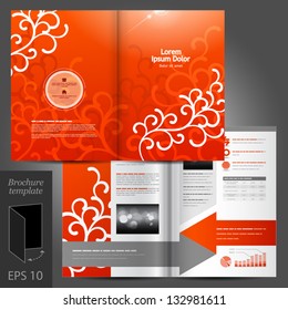 Vector red brochure template design with floral elements. EPS 10