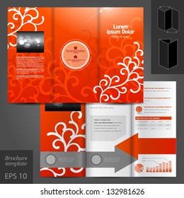 Vector red brochure template design with floral elements. EPS 10