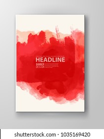 Vector of red brush strokes poster. Grunge isolated elements. Smoke brushes for your design. Freehand. Watercolor splash. Acrylic stamp. Vector illustration