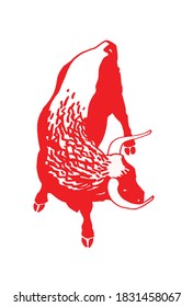 Vector red bull isolated on white background, symbol of new year