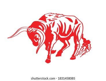 Vector red bull isolated on white background, symbol of new year