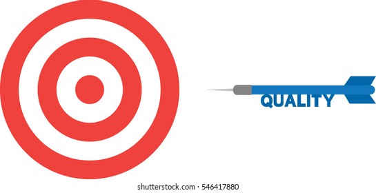 Vector red bullseye and blue dart with text quality.