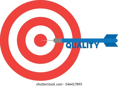 Vector red bullseye and blue dart with text quality is in the center.