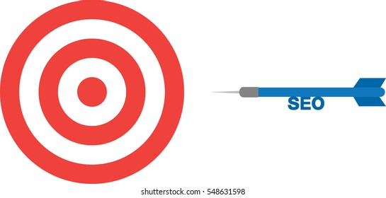Vector red bullseye and blue dart with text seo.
