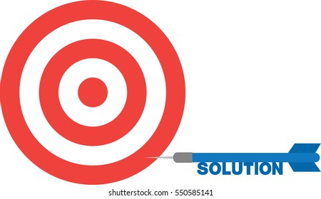 Vector red bullseye and blue dart with text solution is in the side.