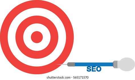 Vector red bullseye with blue dart with lightbulb and text seo.