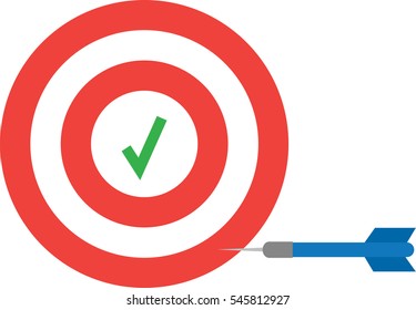 Vector red bullseye with green check mark and blue dart.