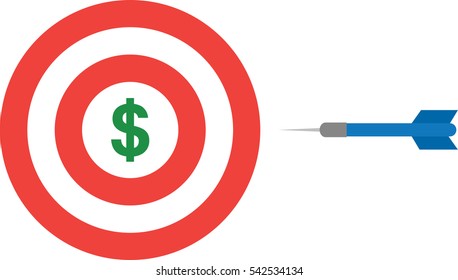 Vector red bullseye with green dollar and blue dart.