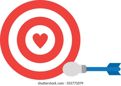 Vector red bullseye with red heart and light bulb dart.