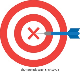 Vector red bullseye with x mark and blue dart is in the center.