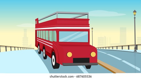 Vector Red bus / illustration red bus on the street 