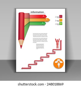 Vector red business brochure cover design with three arrows. EPS 10