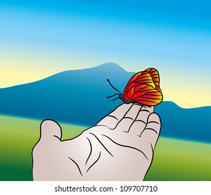 Vector.  Red butterfly.