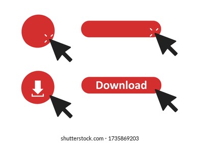 Vector red button on white background. Template navigation button menu in flat style.