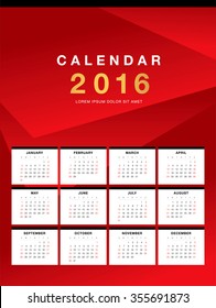 Vector red calendar 2016