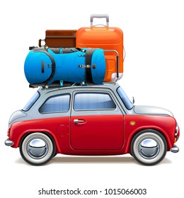 Vector Red Car with Baggage isolated on white background