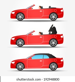 Vector Red Car with Different Roof Positions
