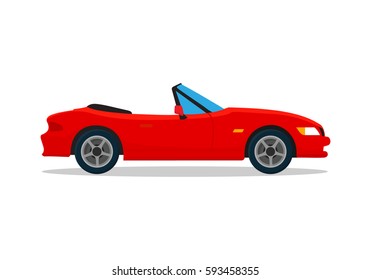 Vector red car. Car icon isolated on white background. Flat design.