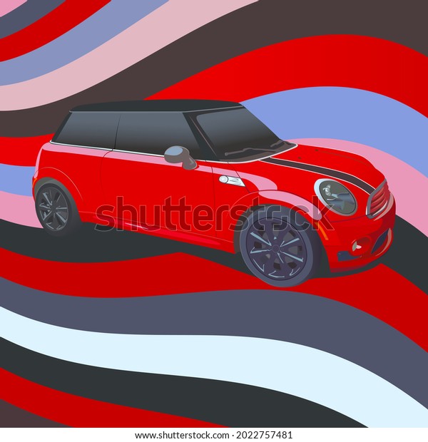 Vector red\
car realism. Wallpaper. Vector city\
car.