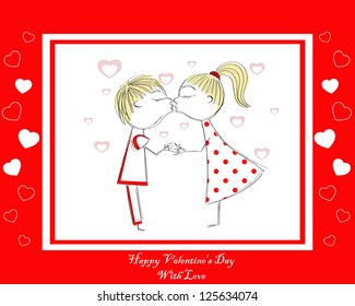 vector red card with boy and girl