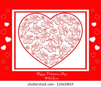 vector red card with red heart with flowers