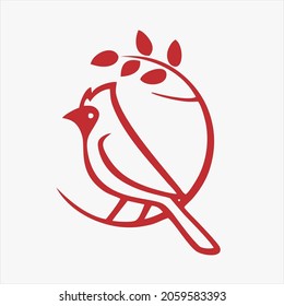 vector red cardinal bird perched on a tree branch