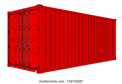 Vector of red cargo container. Transportation template. Vector rendering of 3d