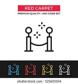 Vector red carpet icon. Glamour event, fashion week, film festival. Premium quality graphic design. Signs, outline symbols, simple thin line icons set for website, web design, mobile app, infographics