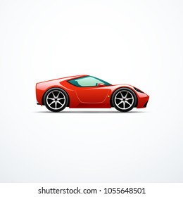 Vector red cartoon sport car. Side view