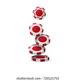 Vector red casino chips thrown up. Isolated objects on white background. Design element for the design of advertising banners, flayers, tickets, posters, covers, backdrops, brochure and other.