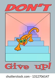 Vector red cat climbing up the stairs
  
