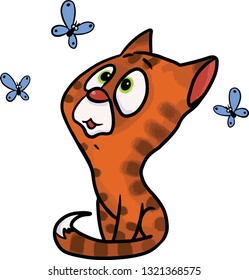 vector red cat looks at butterflies